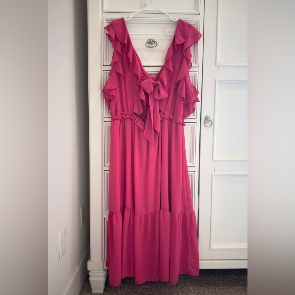 💗 Black Tape Hot Pink Ruffle Midi Plus Size Dress - NWOT! - Picture 9 of 15